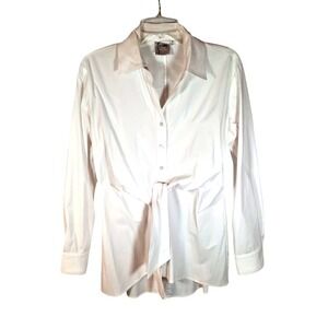 Finley White Long Sleeve Tunic with tie on front Size S Made in USA